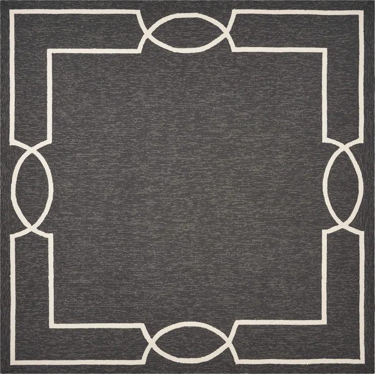 Onyx Black Hand Hooked UV Treated Bordered Indoor Outdoor Accent Rug Photo 3