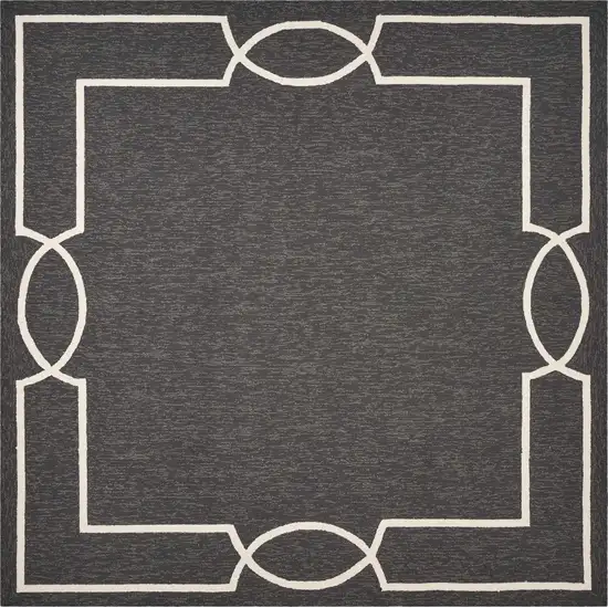 Onyx Black Hand Hooked UV Treated Bordered Indoor Outdoor Accent Rug Photo 3