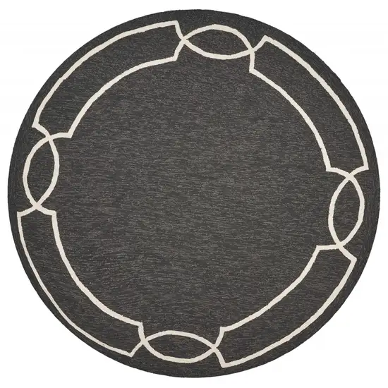 Onyx Black Hand Hooked UV Treated Bordered Round Indoor Outdoor Area Rug Photo 1