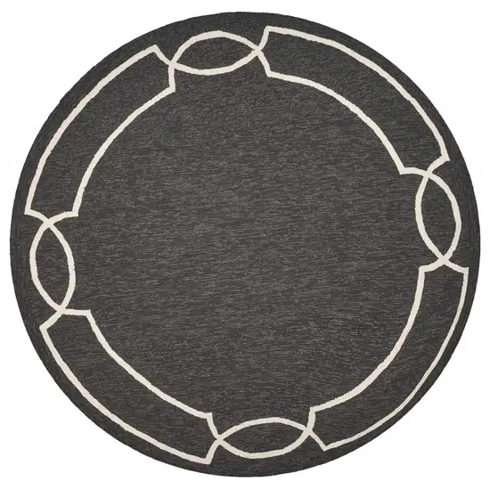 7' Onyx Black Hand Hooked Uv Treated Bordered Round Indoor Outdoor Area Rug Photo 2