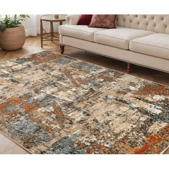 Tan Orange and Gray Abstract Power Loom Area Rug Photo 1