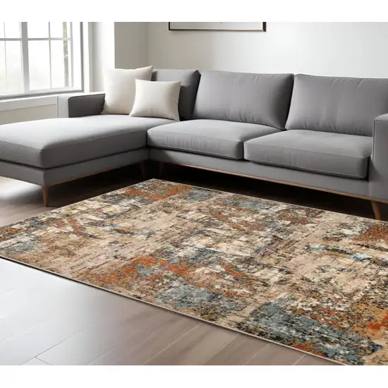 Tan Orange and Gray Abstract Power Loom Area Rug Photo 1