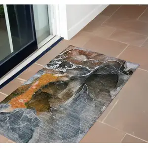 Photo of Orange Abstract Washable Non Skid Indoor Outdoor Area Rug