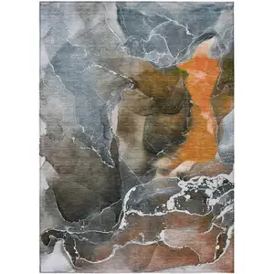 Photo of Orange Abstract Washable Non Skid Indoor Outdoor Area Rug