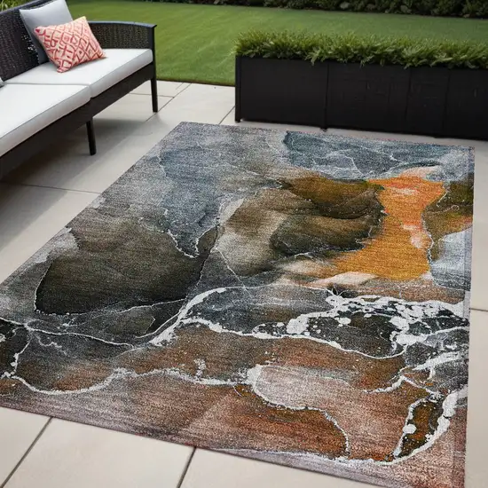 Orange Abstract Washable Non Skid Indoor Outdoor Area Rug Photo 1