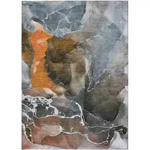 Photo of Orange Abstract Washable Non Skid Indoor Outdoor Area Rug