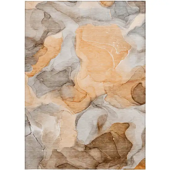 Orange Abstract Washable Non Skid Indoor Outdoor Area Rug Photo 4