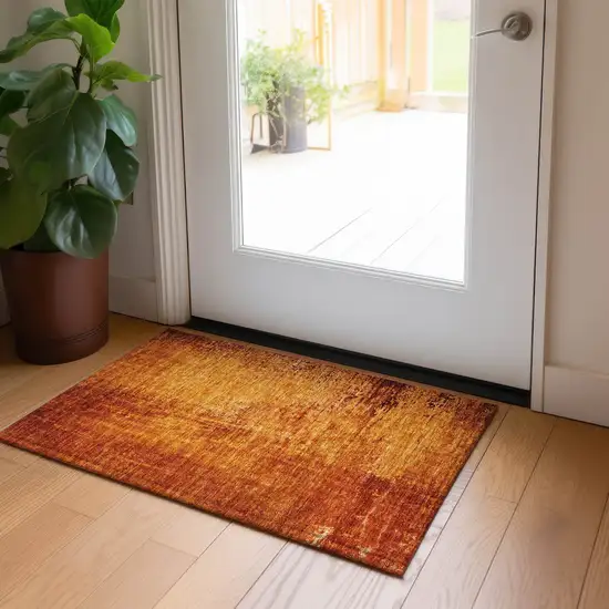 Orange Abstract Washable Non Skid Indoor Outdoor Area Rug Photo 9