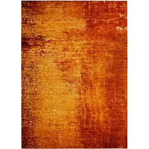 Photo of Orange Abstract Washable Non Skid Indoor Outdoor Area Rug