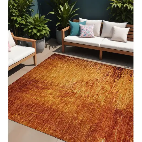 Orange Abstract Washable Non Skid Indoor Outdoor Area Rug Photo 1