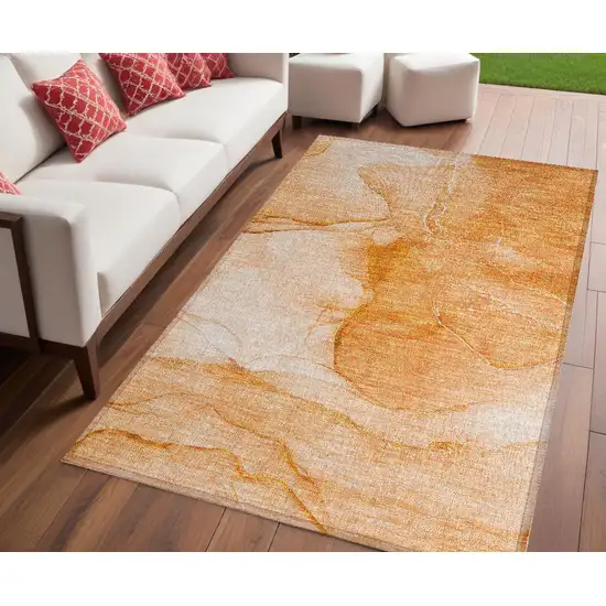 Orange Abstract Washable Non Skid Indoor Outdoor Area Rug Photo 1