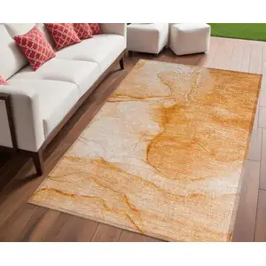 Photo of Orange Abstract Washable Non Skid Indoor Outdoor Area Rug