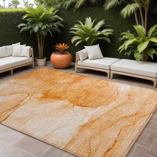 Orange Abstract Washable Non Skid Indoor Outdoor Area Rug Photo 1