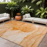 Photo of Orange Abstract Washable Non Skid Indoor Outdoor Area Rug