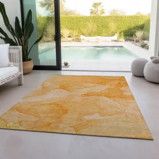 Orange Abstract Washable Non Skid Indoor Outdoor Area Rug Photo 9