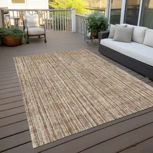 Photo of Orange And Beige Striped Washable Indoor Outdoor Area Rug