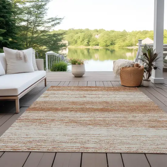 Orange And Beige Striped Washable Indoor Outdoor Area Rug Photo 9