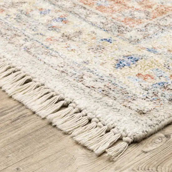 Orange And Blue Oriental Hand Loomed Stain Resistant Runner Rug With Fringe Photo 8