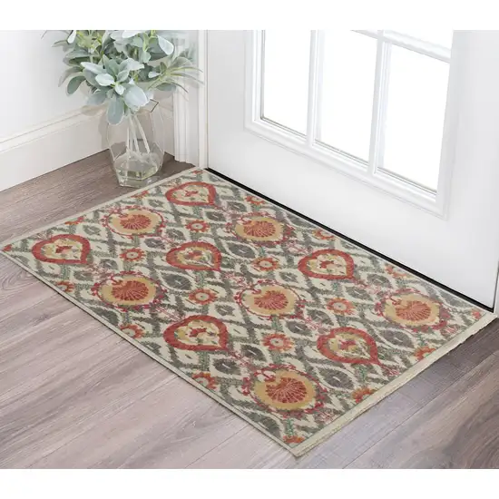 Orange and Ivory Wool Floral Hand Knotted Area Rug Photo 2