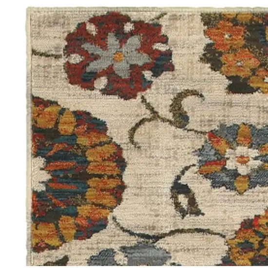 Orange And Ivory Floral Power Loom Runner Rug Photo 3