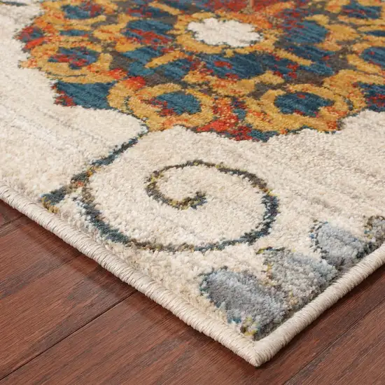 Orange And Ivory Floral Power Loom Runner Rug Photo 5