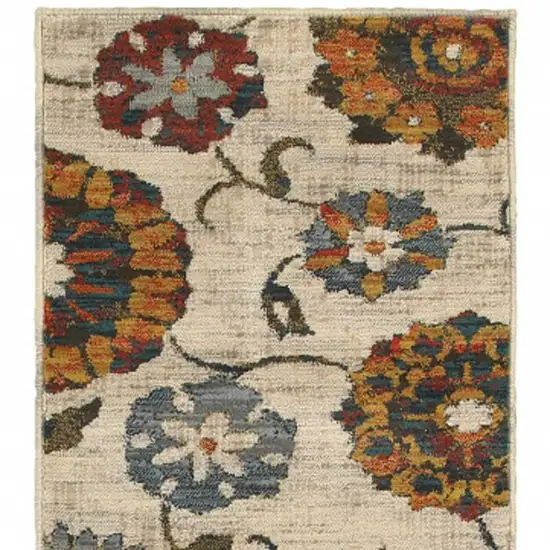 Orange And Ivory Floral Power Loom Runner Rug Photo 4