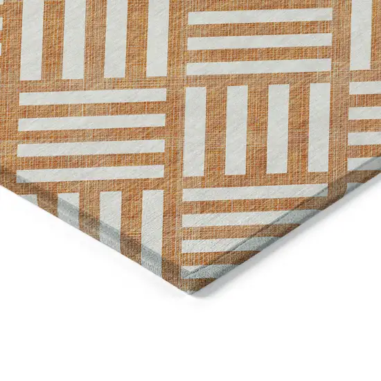 Orange And Ivory Geometric Washable Indoor Outdoor Area Rug Photo 4