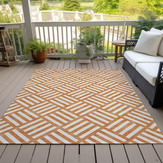 Orange And Ivory Geometric Washable Indoor Outdoor Area Rug Photo 7