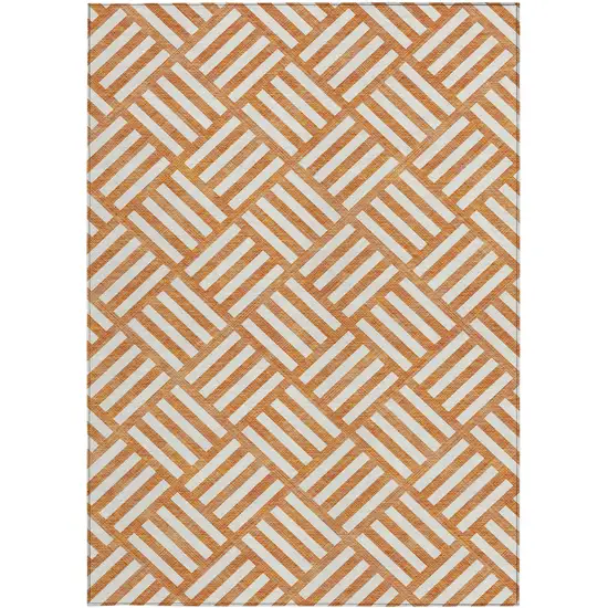 Orange And Ivory Geometric Washable Indoor Outdoor Area Rug Photo 6