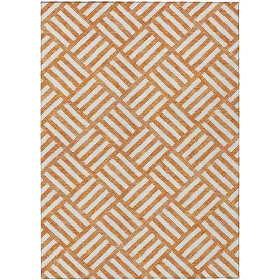 Orange And Ivory Geometric Washable Indoor Outdoor Area Rug Photo 2