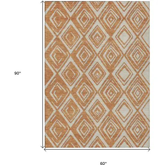 Orange And Ivory Geometric Washable Indoor Outdoor Area Rug Photo 3