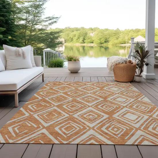 Orange And Ivory Geometric Washable Indoor Outdoor Area Rug Photo 8