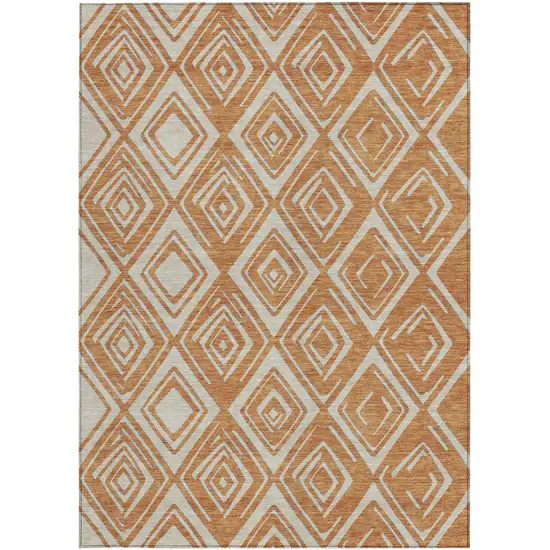 Orange And Ivory Geometric Washable Indoor Outdoor Area Rug Photo 7