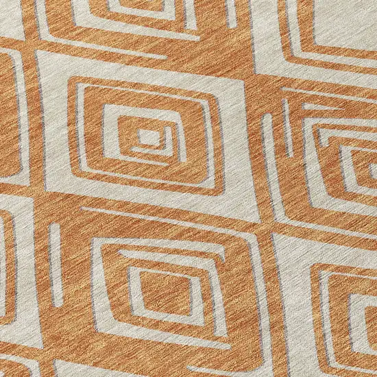 Orange And Ivory Geometric Washable Indoor Outdoor Area Rug Photo 6