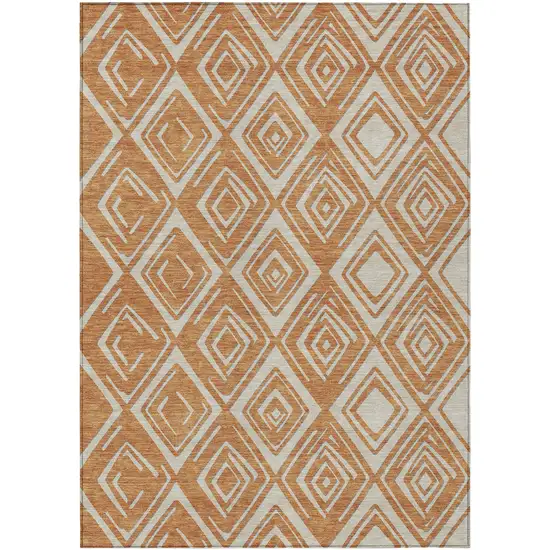 Orange And Ivory Geometric Washable Indoor Outdoor Area Rug Photo 2