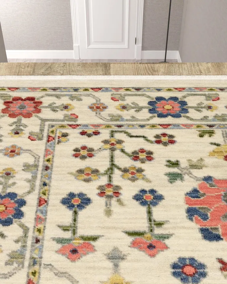 Orange And Ivory Oriental Power Loom Runner Rug With Fringe Photo 3