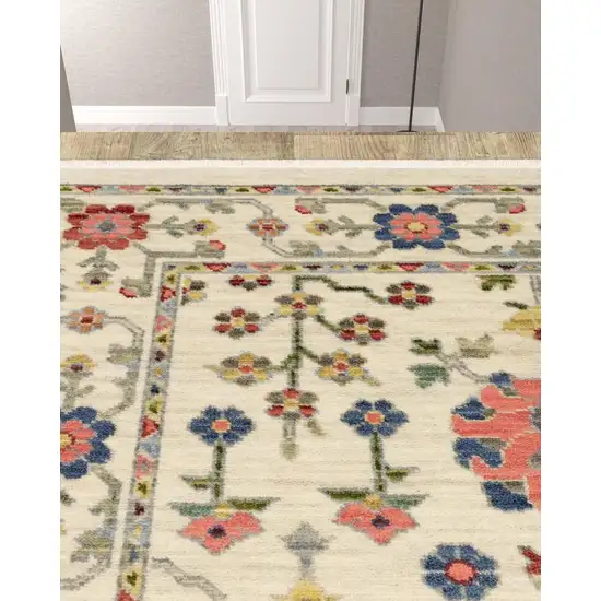 Orange And Ivory Oriental Power Loom Runner Rug With Fringe Photo 3