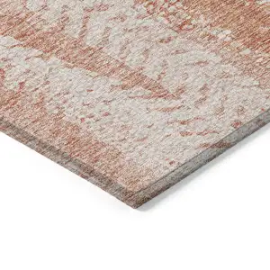 Photo of Orange And Salmon Botanical Leaves Washable Indoor Outdoor Area Rug