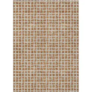 Photo of Orange Beige And Copper Geometric Washable Indoor Outdoor Area Rug