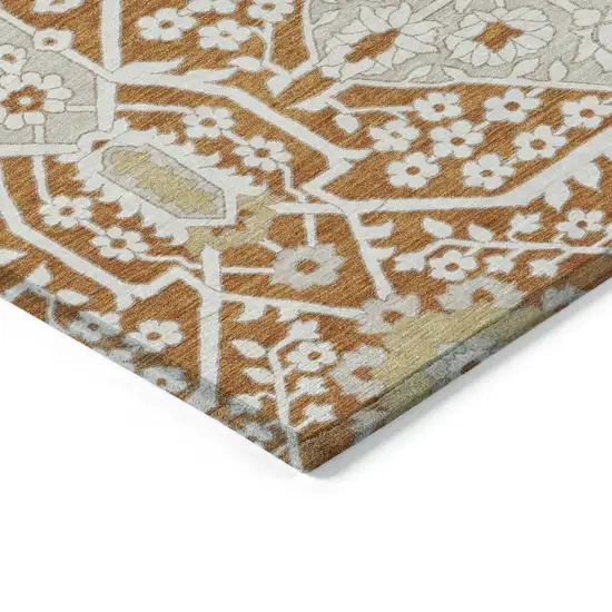 Orange Beige And Gold Floral Washable Indoor Outdoor Area Rug Photo 5