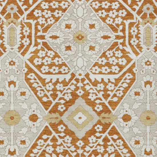 Orange Beige And Gold Floral Washable Indoor Outdoor Area Rug Photo 6