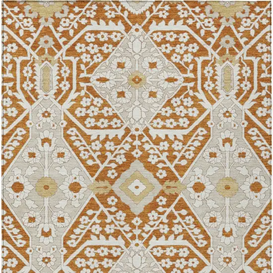 Orange Beige And Gold Floral Washable Indoor Outdoor Area Rug Photo 7