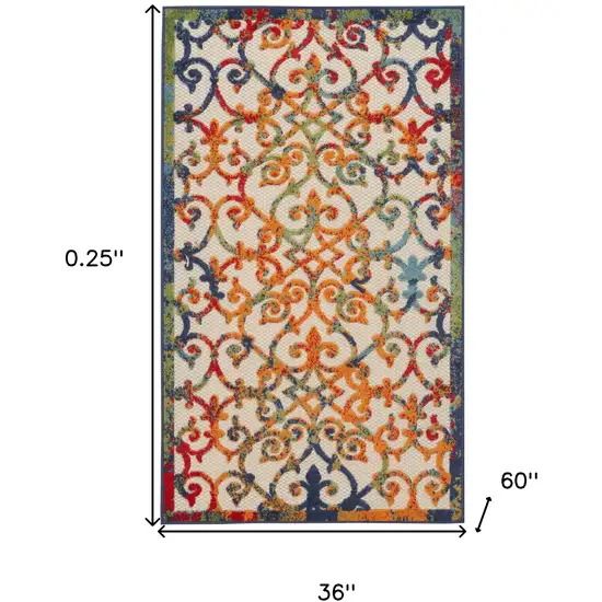 Orange Blue And Green Damask Non Skid Indoor Outdoor Area Rug Photo 5