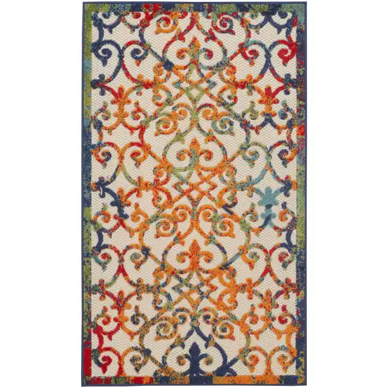 Orange Blue And Green Damask Non Skid Indoor Outdoor Area Rug Photo 1