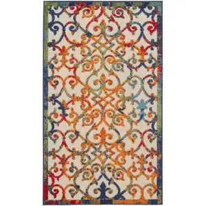 Photo of Orange Blue And Green Damask Non Skid Indoor Outdoor Area Rug