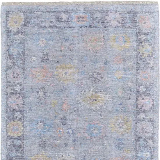 Orange Blue and Gold Floral Hand Woven Distressed Area Rug With Fringe Photo 5