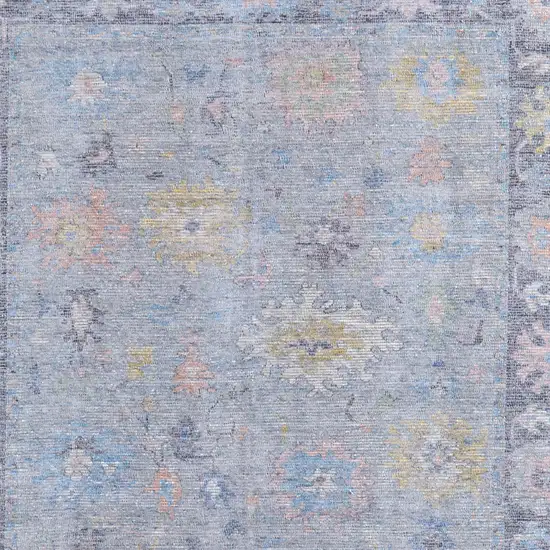 Orange Blue and Gold Floral Hand Woven Distressed Area Rug With Fringe Photo 4