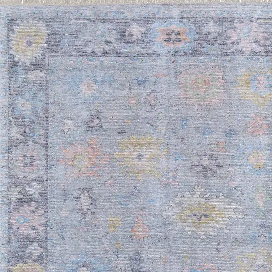 Orange Blue and Gold Floral Hand Woven Distressed Area Rug With Fringe Photo 4