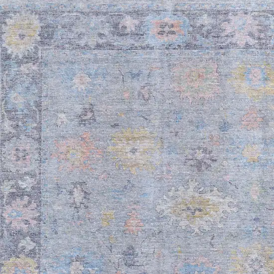 Orange Blue and Gold Floral Hand Woven Distressed Area Rug With Fringe Photo 9