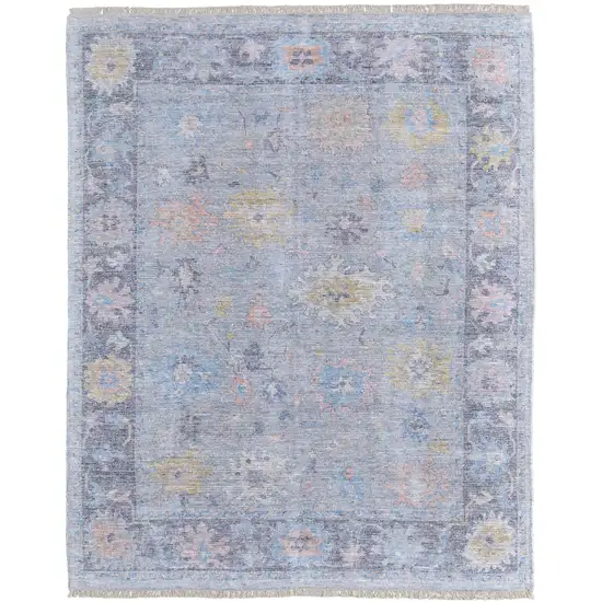 Orange Blue and Gold Floral Hand Woven Distressed Area Rug With Fringe Photo 2